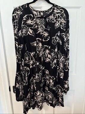 Free People Black and Cream Floral Mini Dress